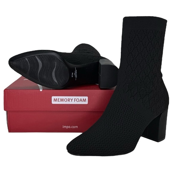 Impo Vyra Black Stretch Knot Heeled Womens Ankle Boots Size  Impo Vyra Black Stretch Knot Heeled Womens Ankle Boots Size 8.5M